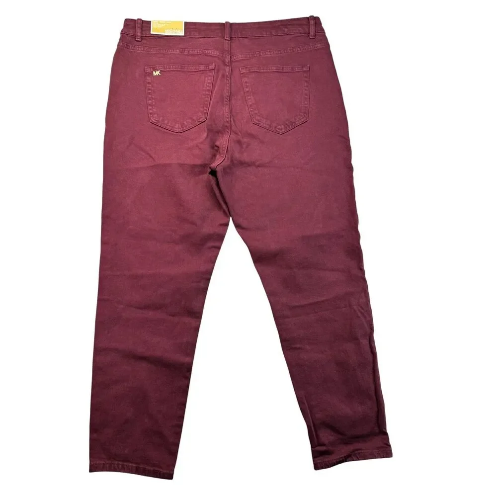 Michael Kors Pants Women's 16 Red Selma Skinny Ankle Merlot High-Rise Cotton NWT